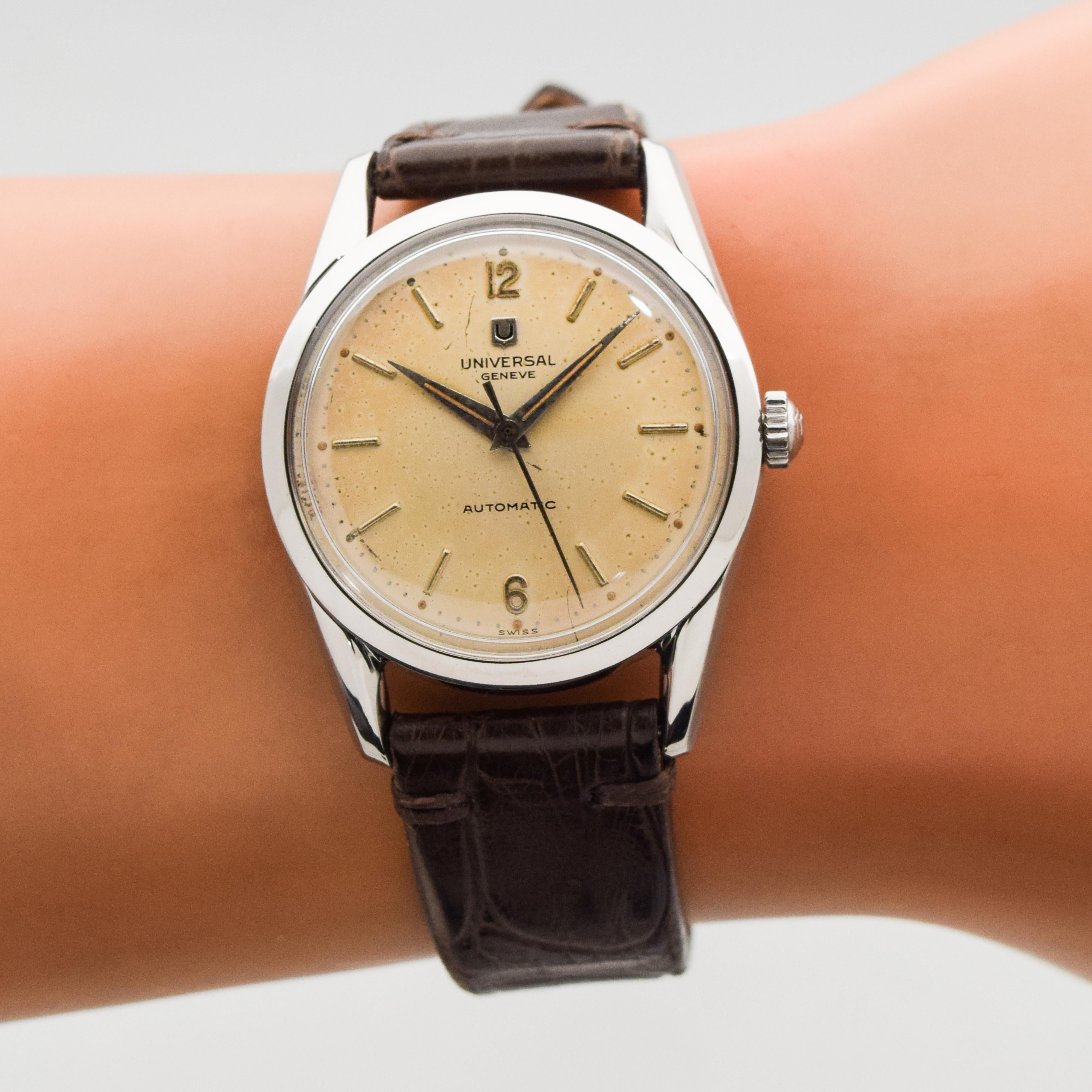 Vintage Universal Geneve Stainless Steel Watch, 1956 For Sale 4