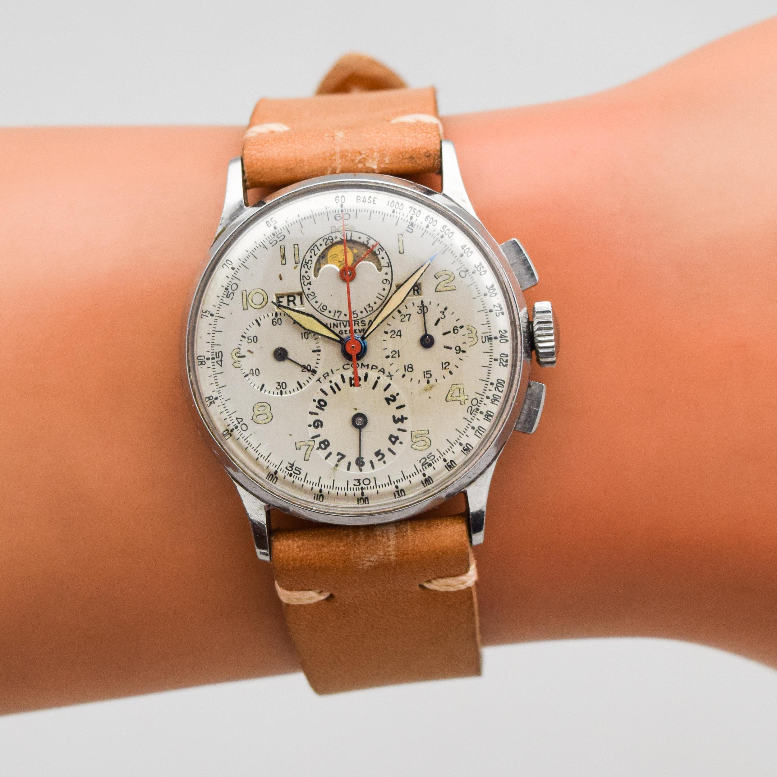 Vintage Universal Geneve Tri-Compax Stainless Steel Watch, 1943 4