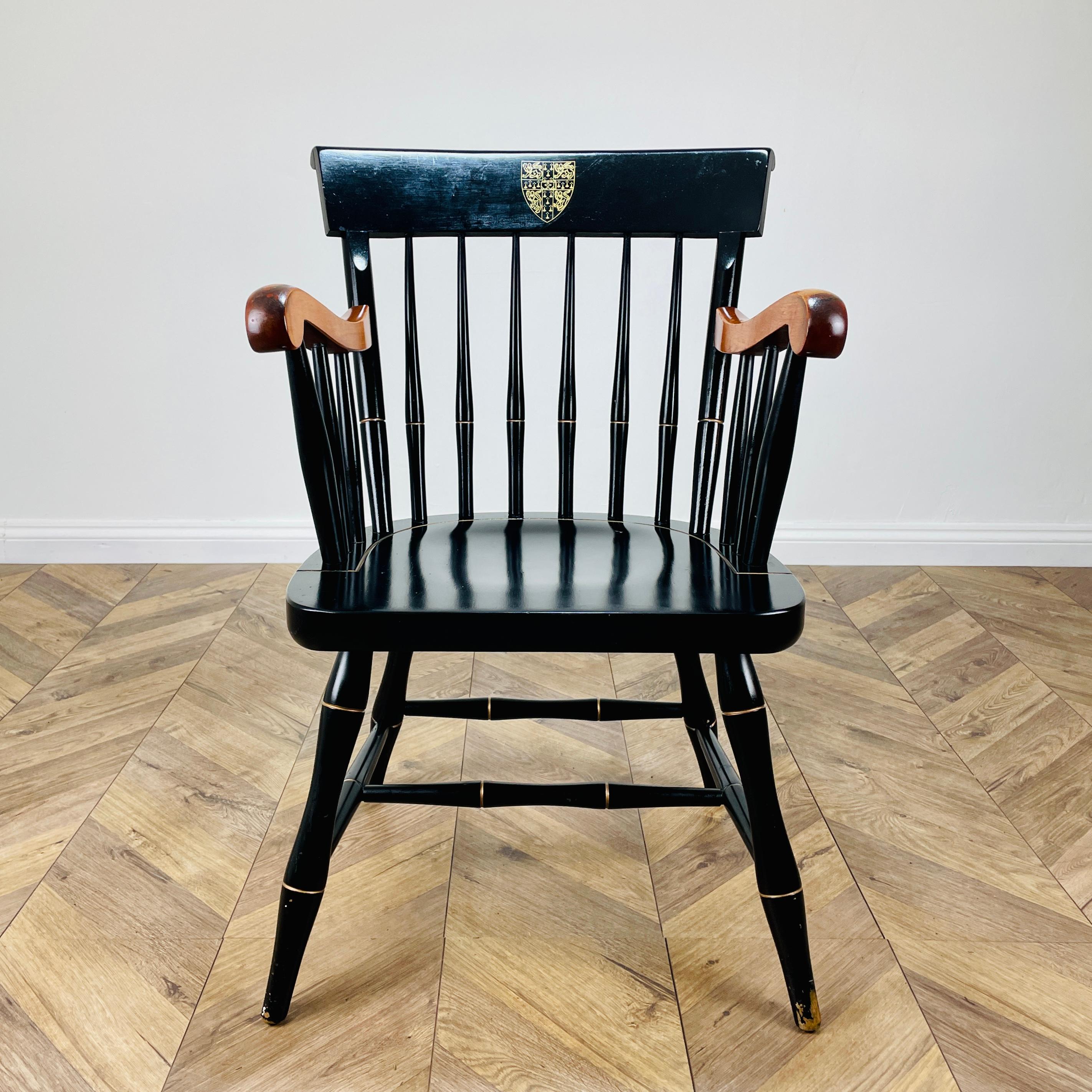 A rare black ‘Nichols & Stone’ University of Cambridge Windsor Armchair with Gold Detailing and Beautifully Worn Arms and Leg Struts, circa 1950s.

The chair is untouched, in original paint finish and traditionally only offered for sale to