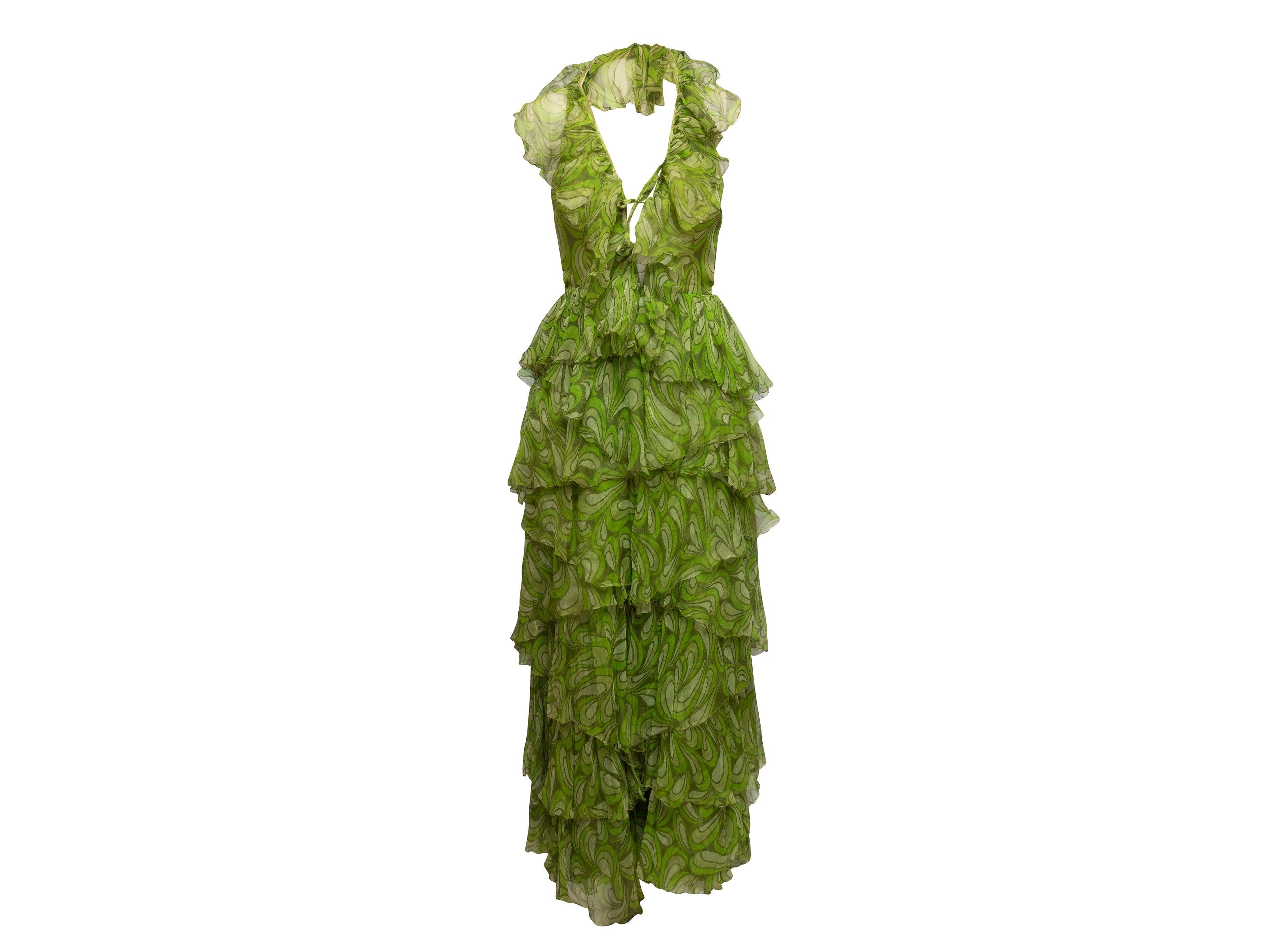 Women's Vintage Unlabeled green silk chiffon halter jumpsuit