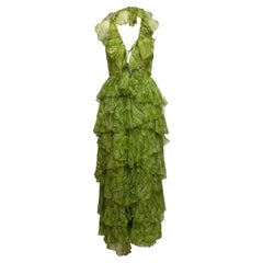 Vintage Unlabeled green silk chiffon halter jumpsuit