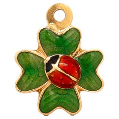 Vintage UnoaErre 18K Gold & Enamel Ladybug & Four Leaf Clover Charm
