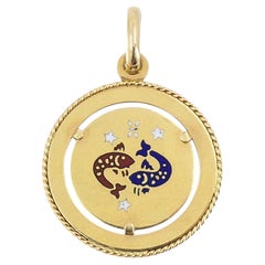 Vintage UnoAErre 18k Gold Enamel Pisces Zodiac Pendant Charm