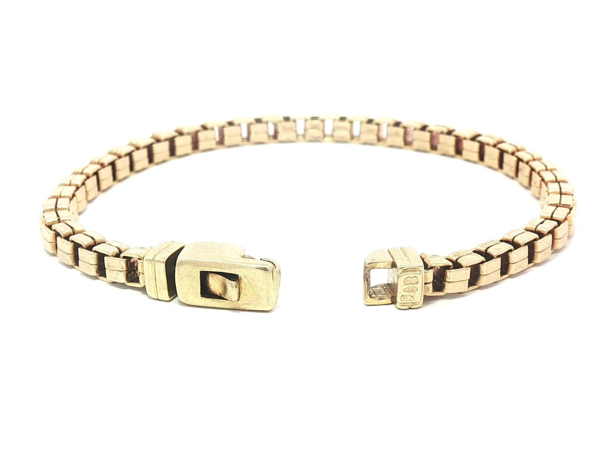 By Vintage UnoAErre Or Jaune 9k 3.8mm Box Link Chain Bracelet Clasp Custom Bon état - En vente à Montclair, NJ