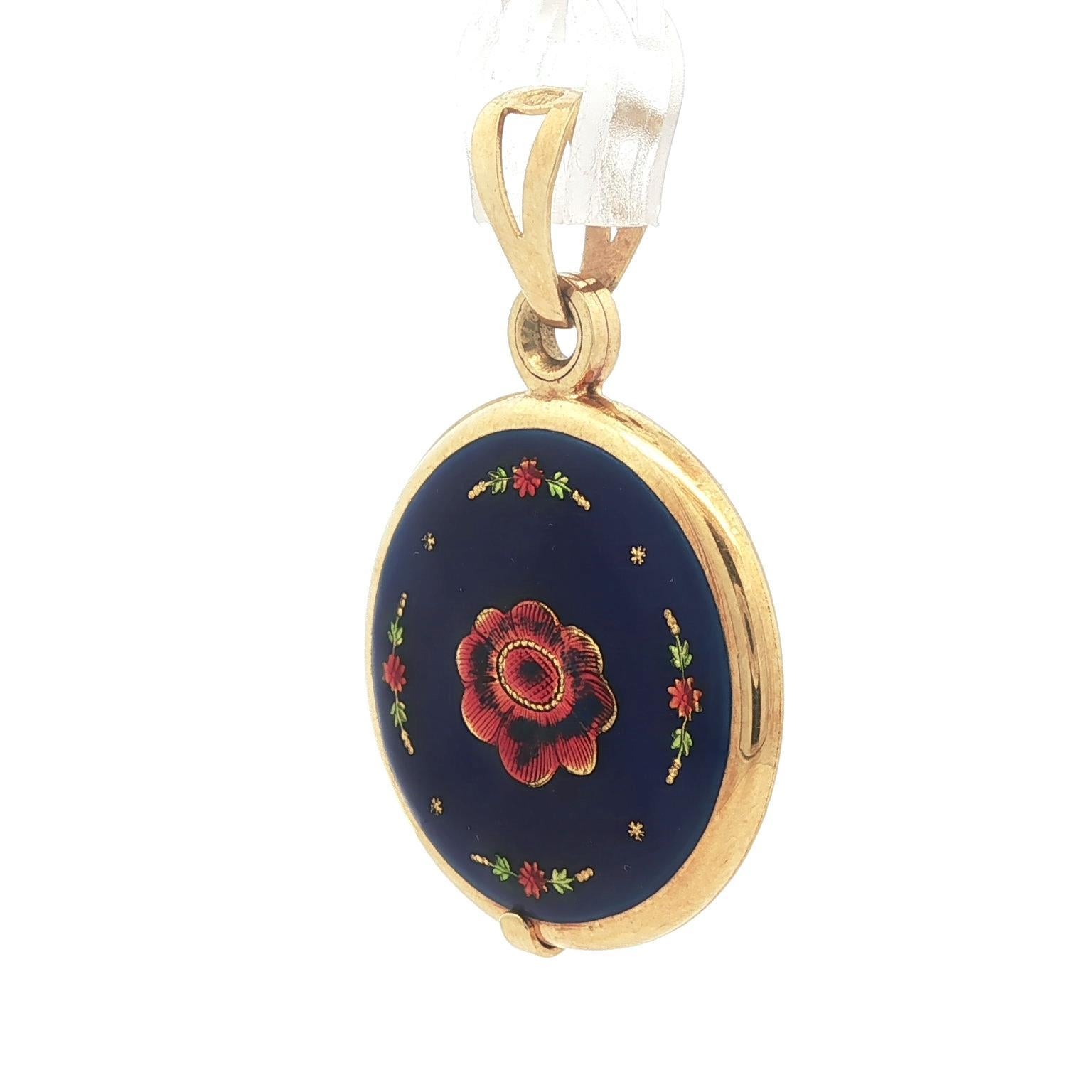 Ciondolo girevole d'epoca UnoAErre in oro blu e smalto colorato in vendita 3