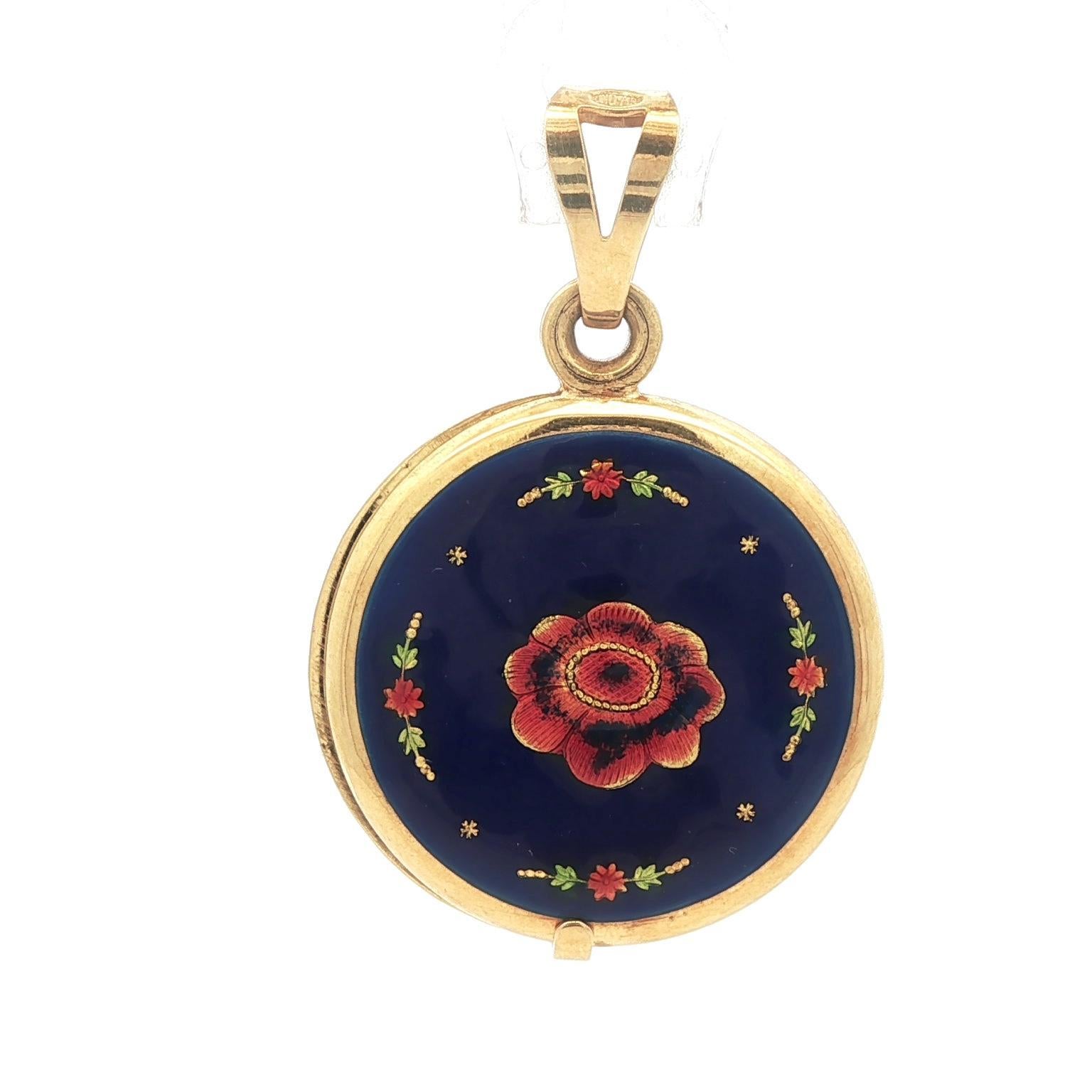 Ciondolo girevole d'epoca UnoAErre in oro blu e smalto colorato in vendita 5