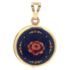Vintage UnoAErre Gold Blue & Colorful Enamel Floral Swivel Locket Pendant