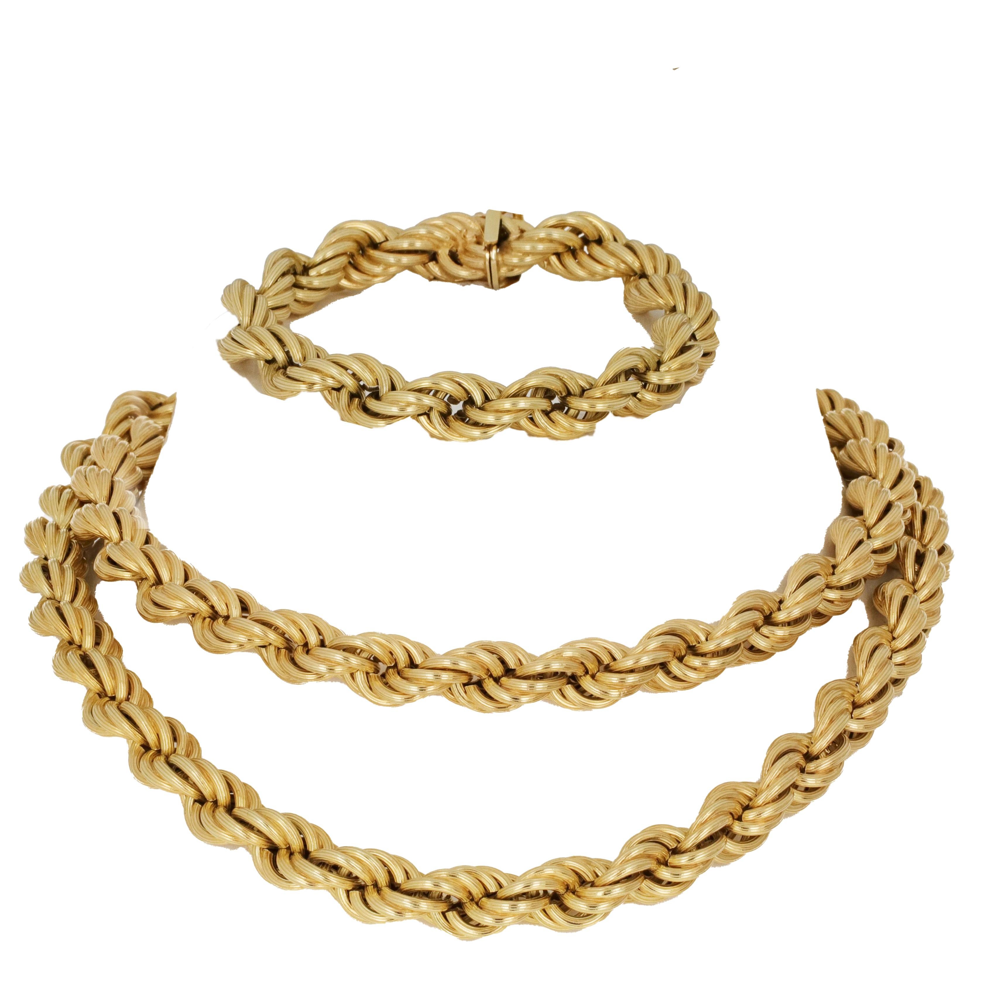Vintage UnoAErre Gold Rope Chain Halskette und Armband Set im Zustand „Hervorragend“ in Beverly Hills, CA