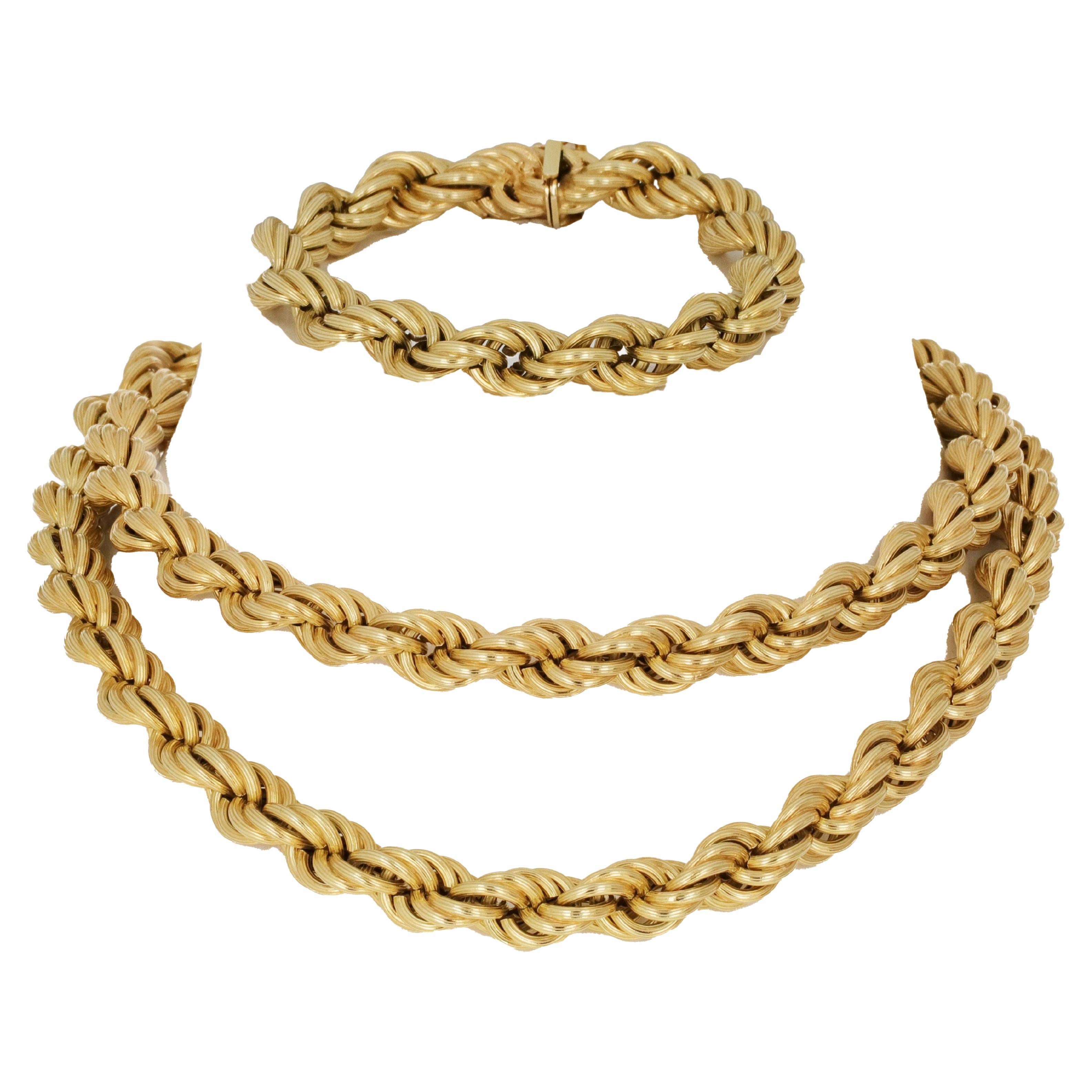Vintage UnoAErre Gold Rope Chain Necklace and Bracelet Set