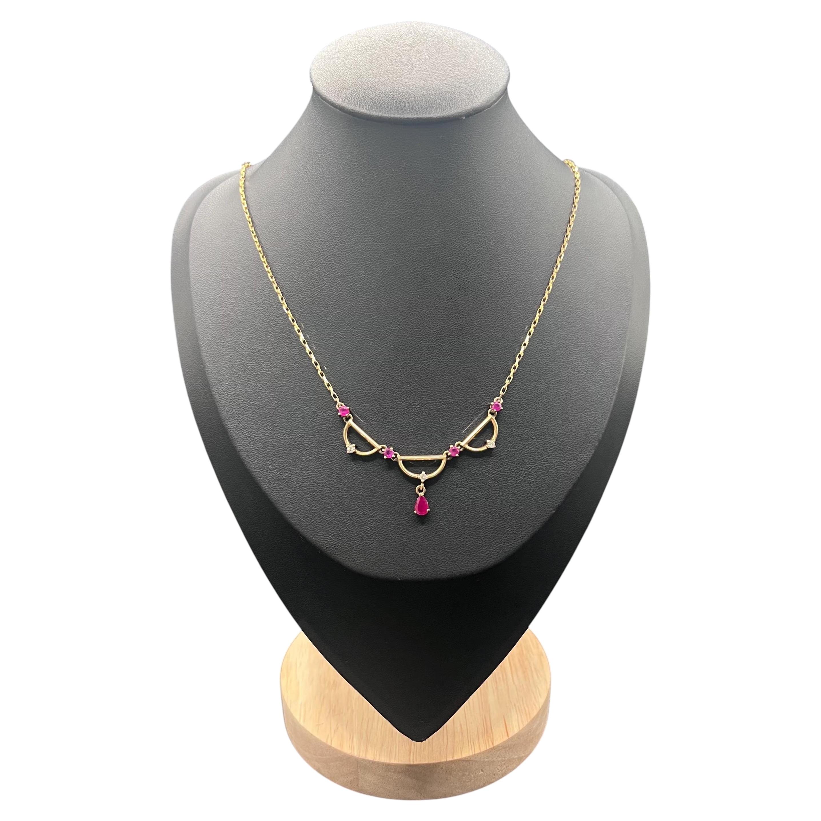 Vintage UnoAErre Italian 9ct Gold Ruby & Diamond Necklace