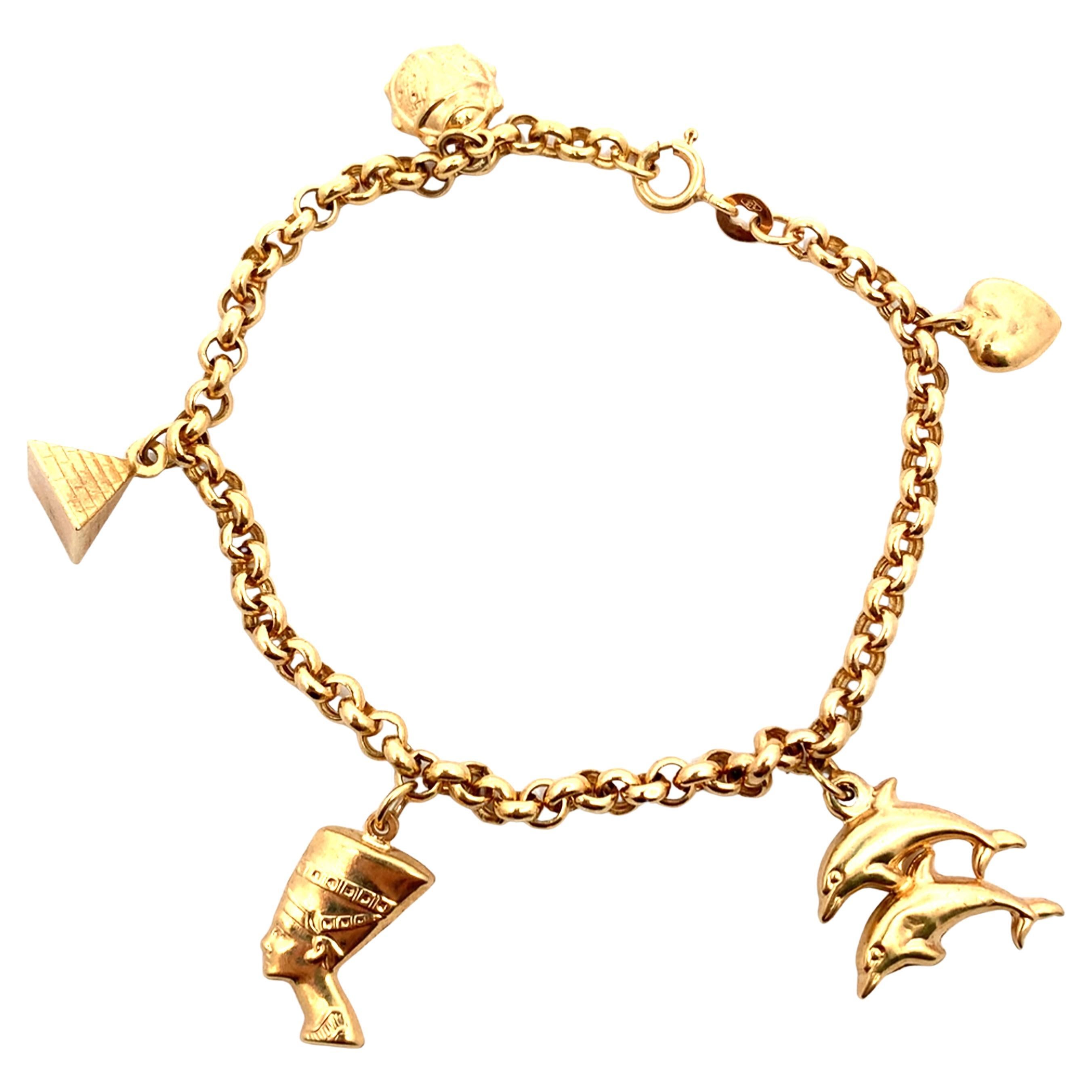 Vintage Unoaerre Italian yellow gold charm bracelet