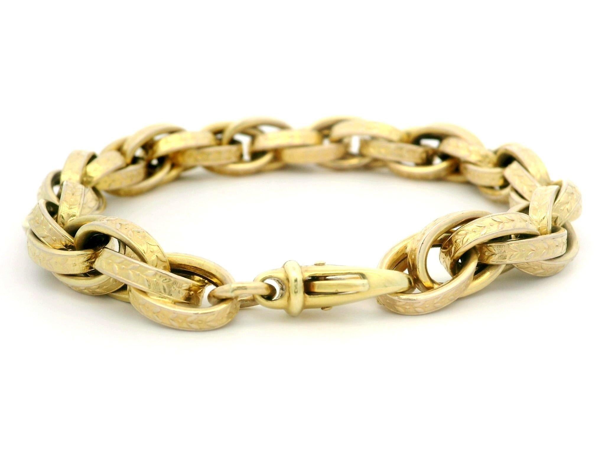 Women's Vintage UNOARRE 14k Gold Textured Floral Pattern Interlocking Link Bracelet