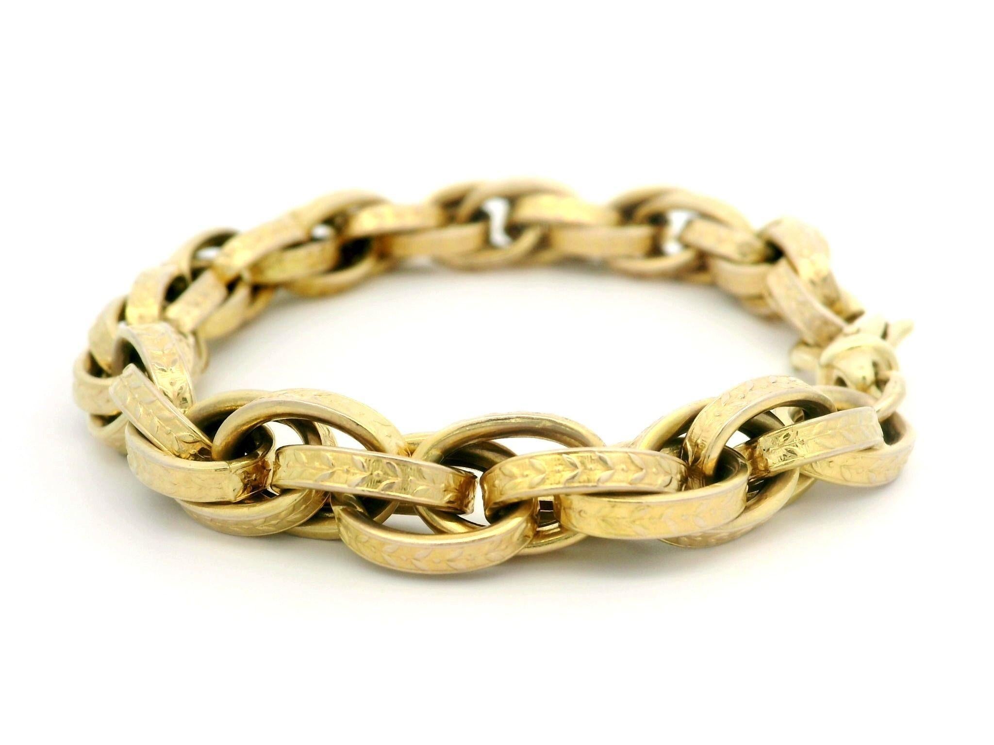 Vintage UNOARRE 14k Gold Textured Floral Pattern Interlocking Link Bracelet 1