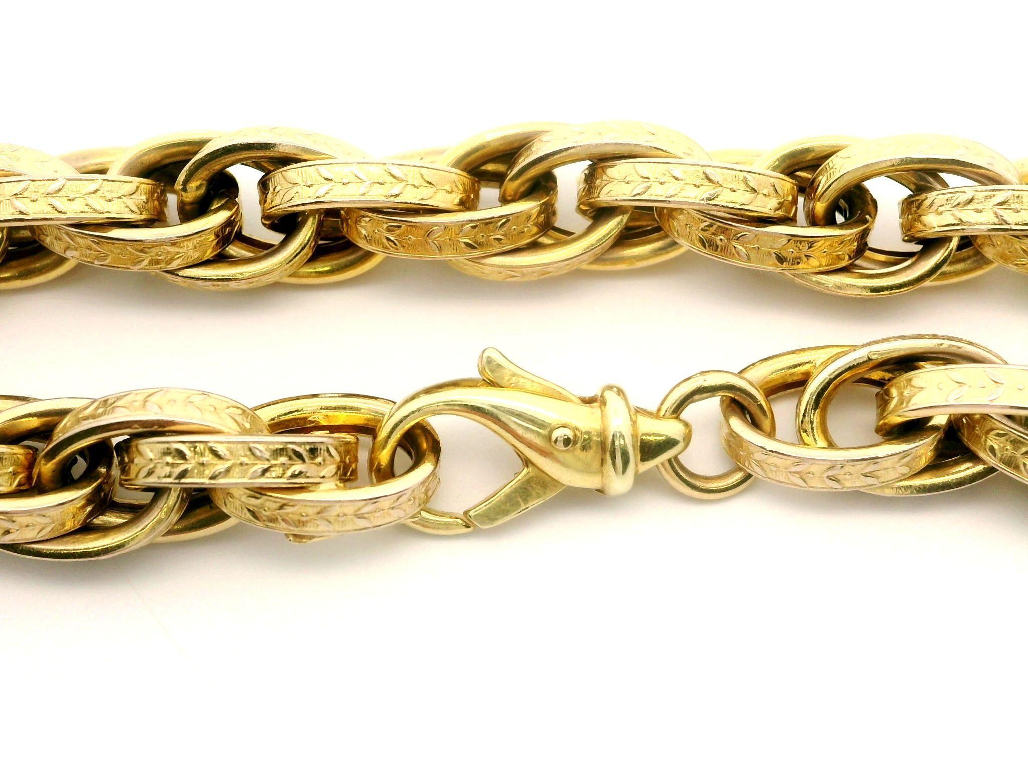 Vintage UNOARRE 14k Gold Textured Floral Pattern Interlocking Link Bracelet 2