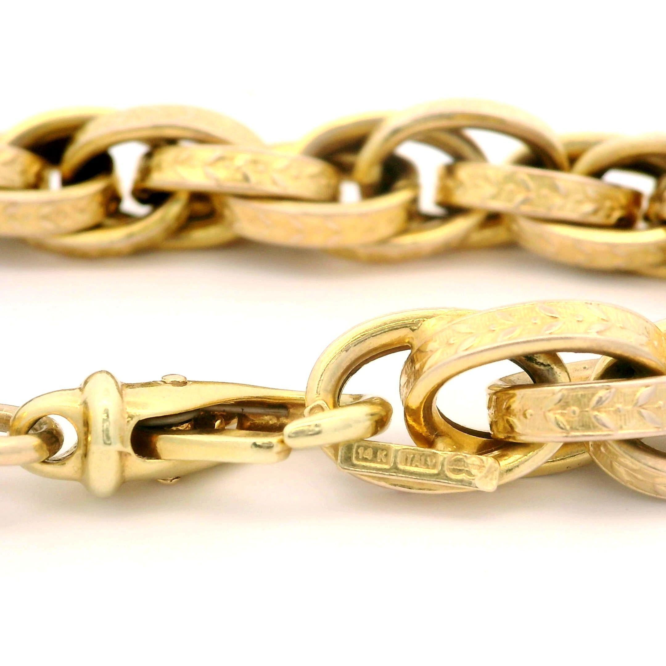 Vintage UNOARRE 14k Gold Textured Floral Pattern Interlocking Link Bracelet 3