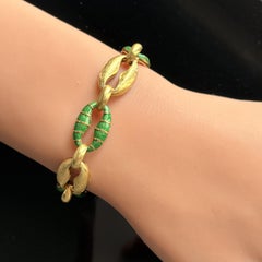 Vintage Unoarre Chunky Mariner Link Green Enamel Bracelet 18k