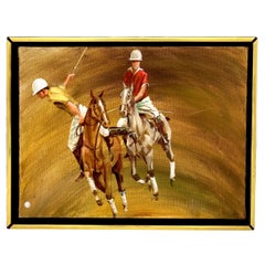 Retro Unsigned American School Polo Painting, Unsigned, Circa 1970s 
