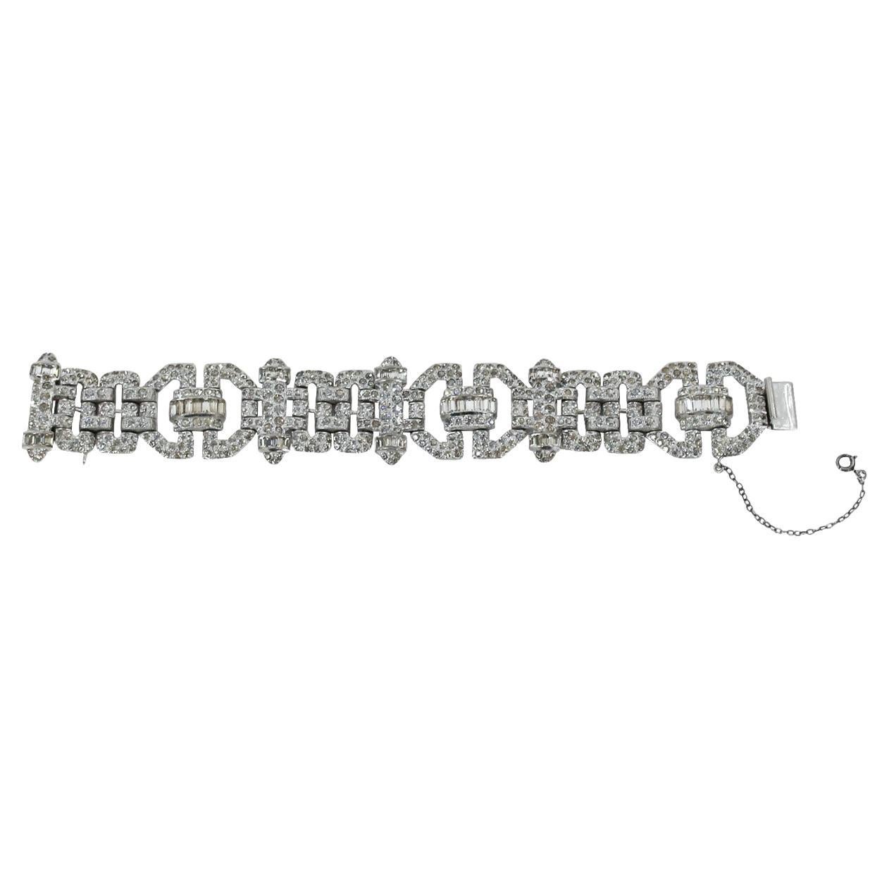 Vintage Unsigned  Diamante Art Deco Bracelet Circa en vente 6