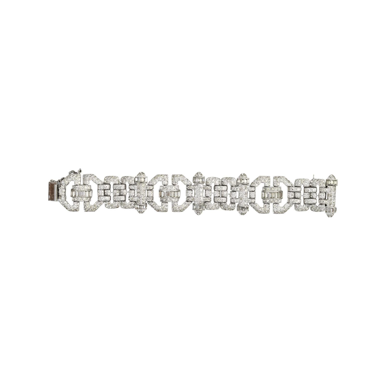 Vintage Unsigned  Diamante Art Deco Bracelet Circa en vente 7