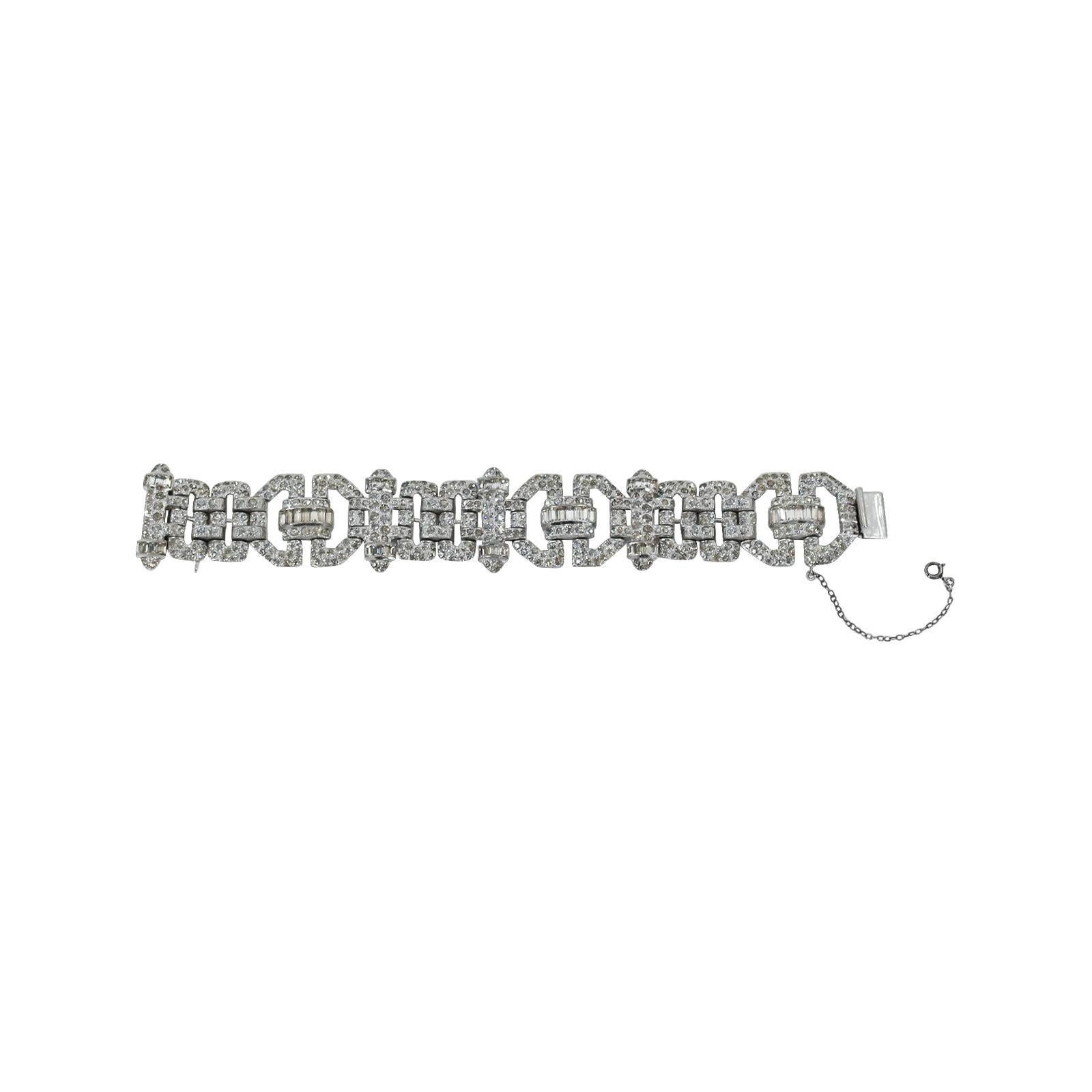 Vintage Unsigned  Diamante Art Deco Bracelet Circa en vente 8