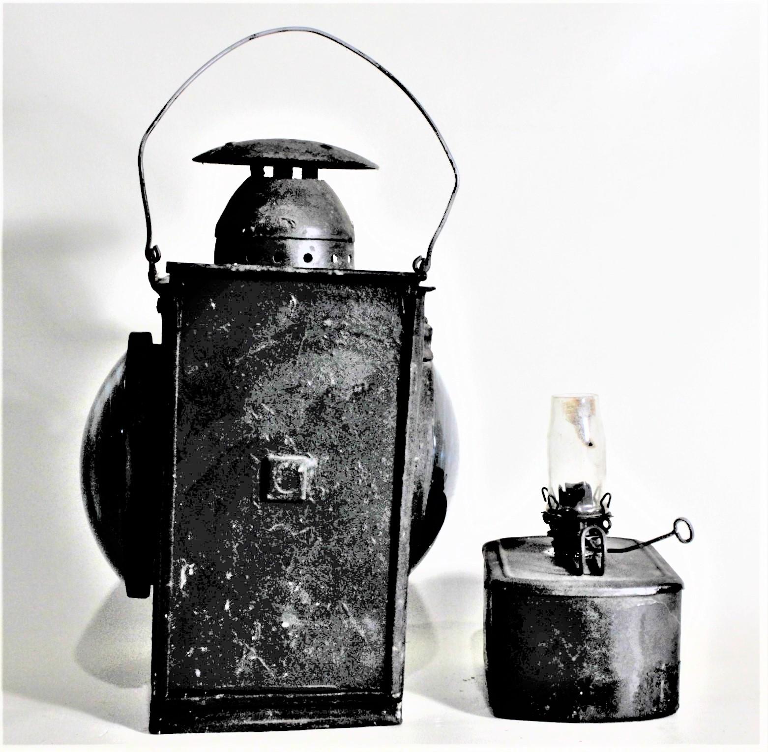 Industrial Vintage Unsigned Dietz or Piper Styled Railroad Kerosene Signal Lantern & Burner