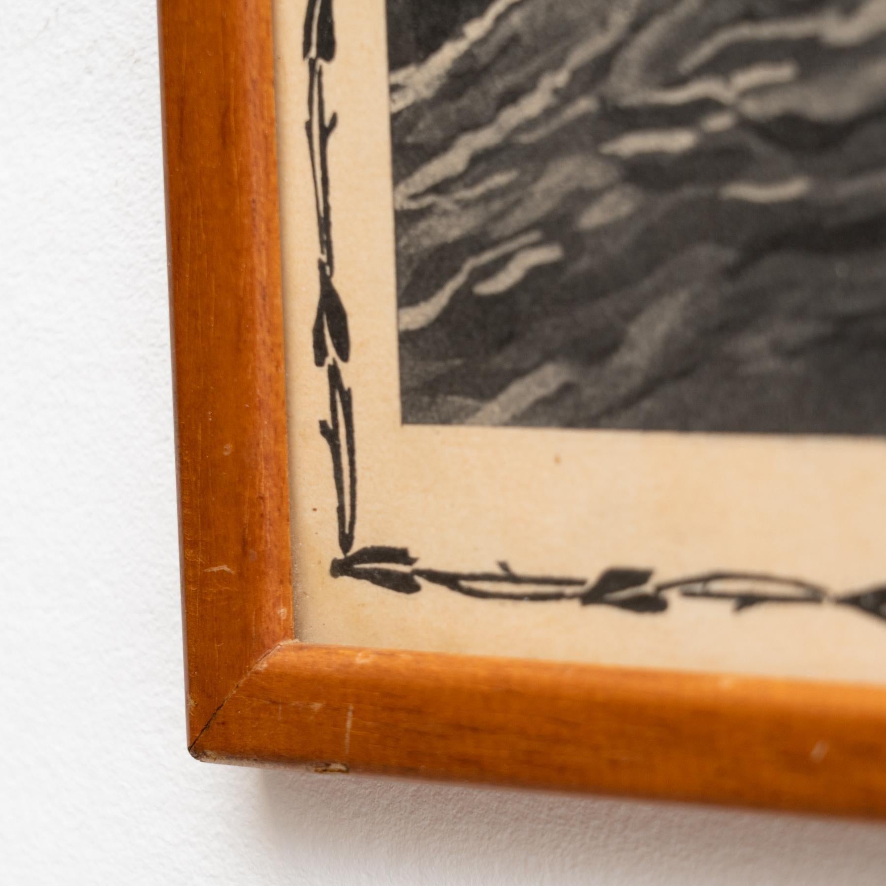 Opera d'arte vintage non firmata con cornice, circa 1950 in vendita 5