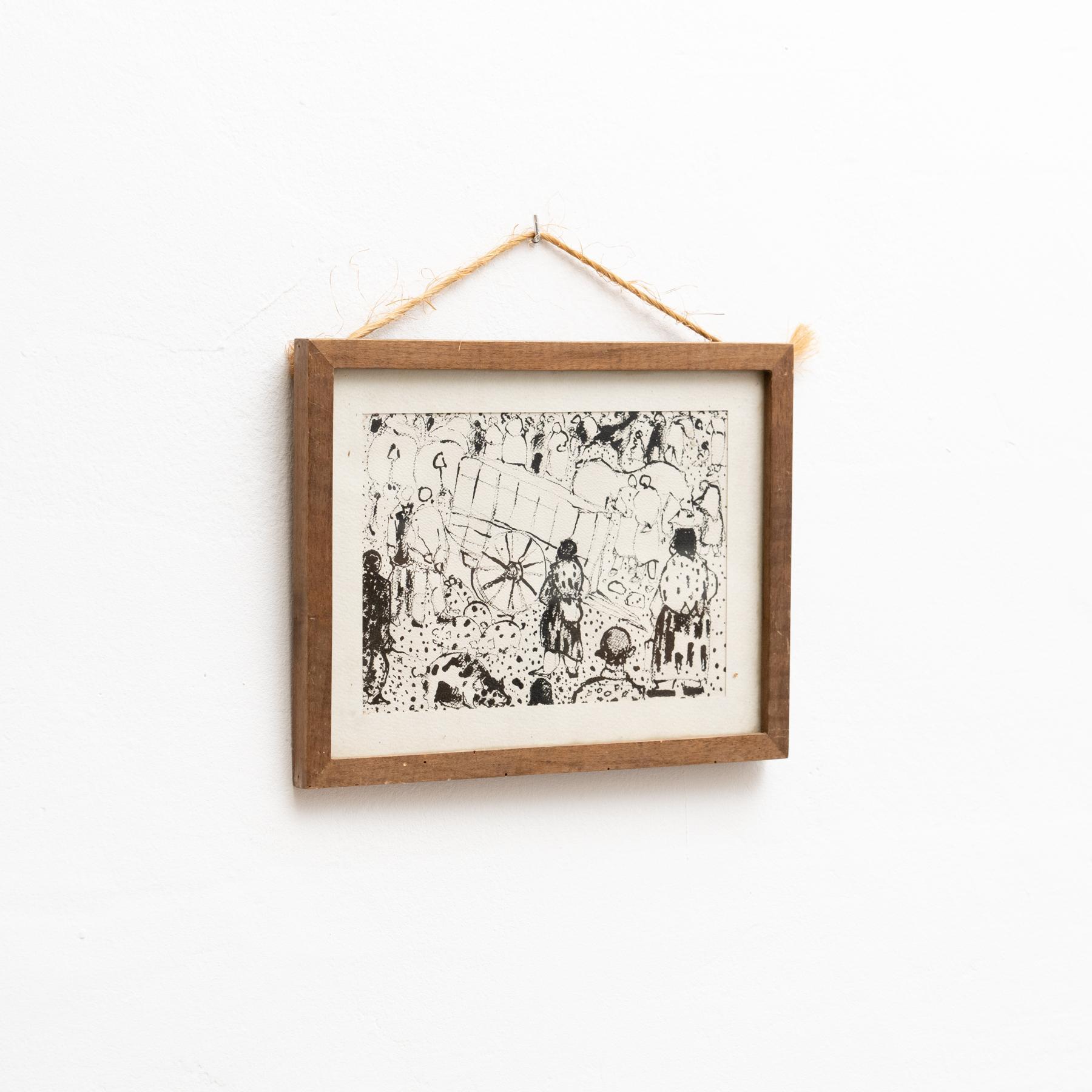 Mid-Century Modern Vintage Unsigned Framed Artwork, circa 1950 For Sale
