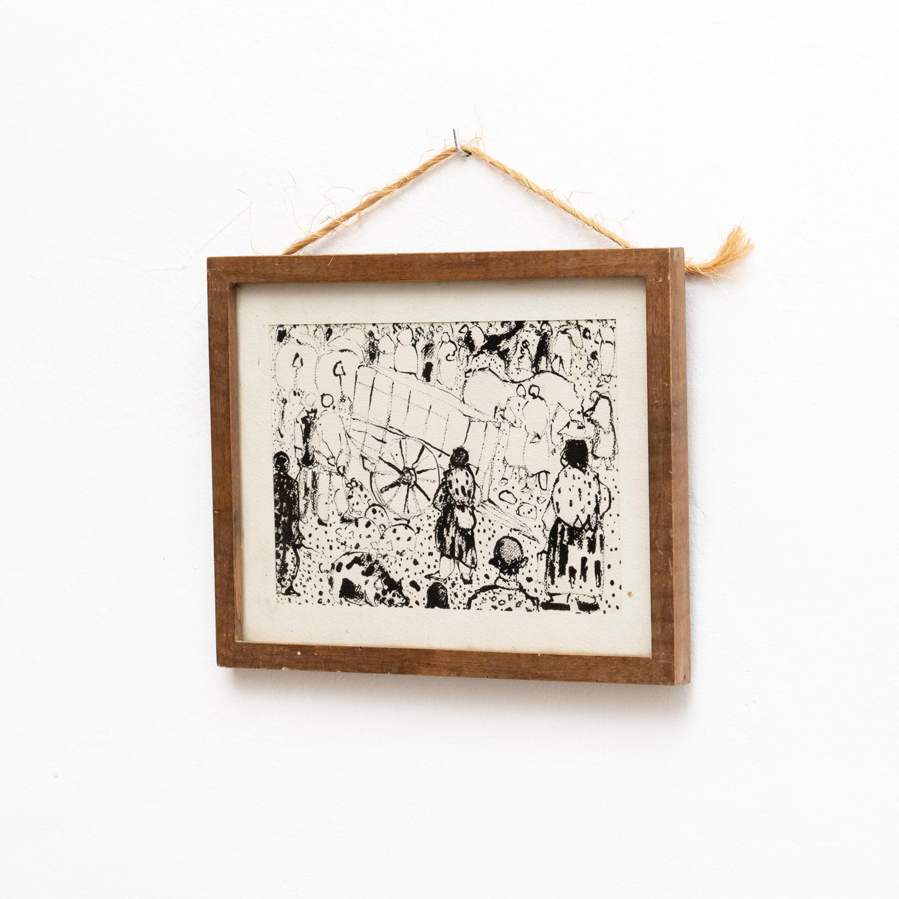 French Vintage Unsigned Framed Artwork, circa 1950 For Sale