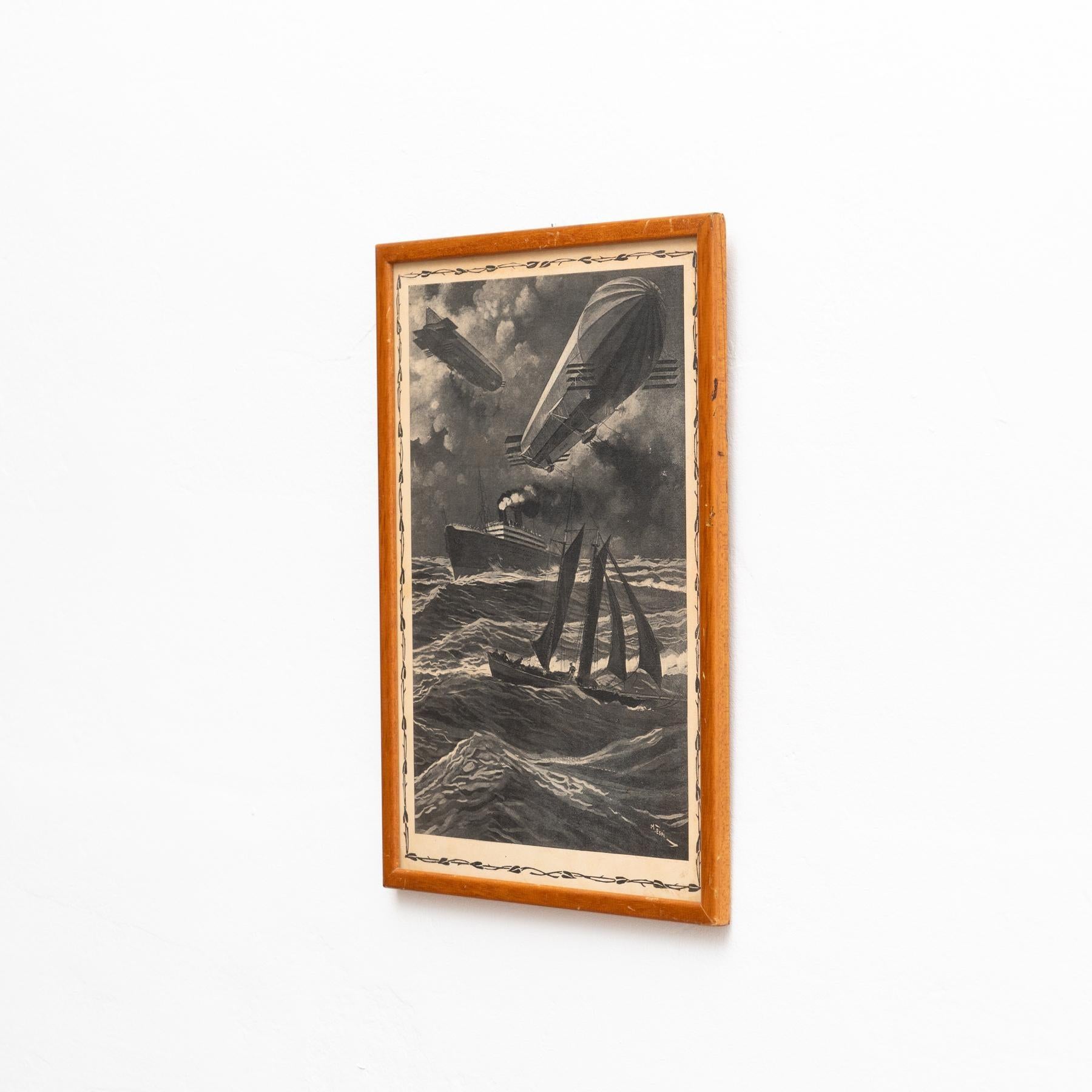 Spagnolo Opera d'arte vintage non firmata con cornice, circa 1950 in vendita