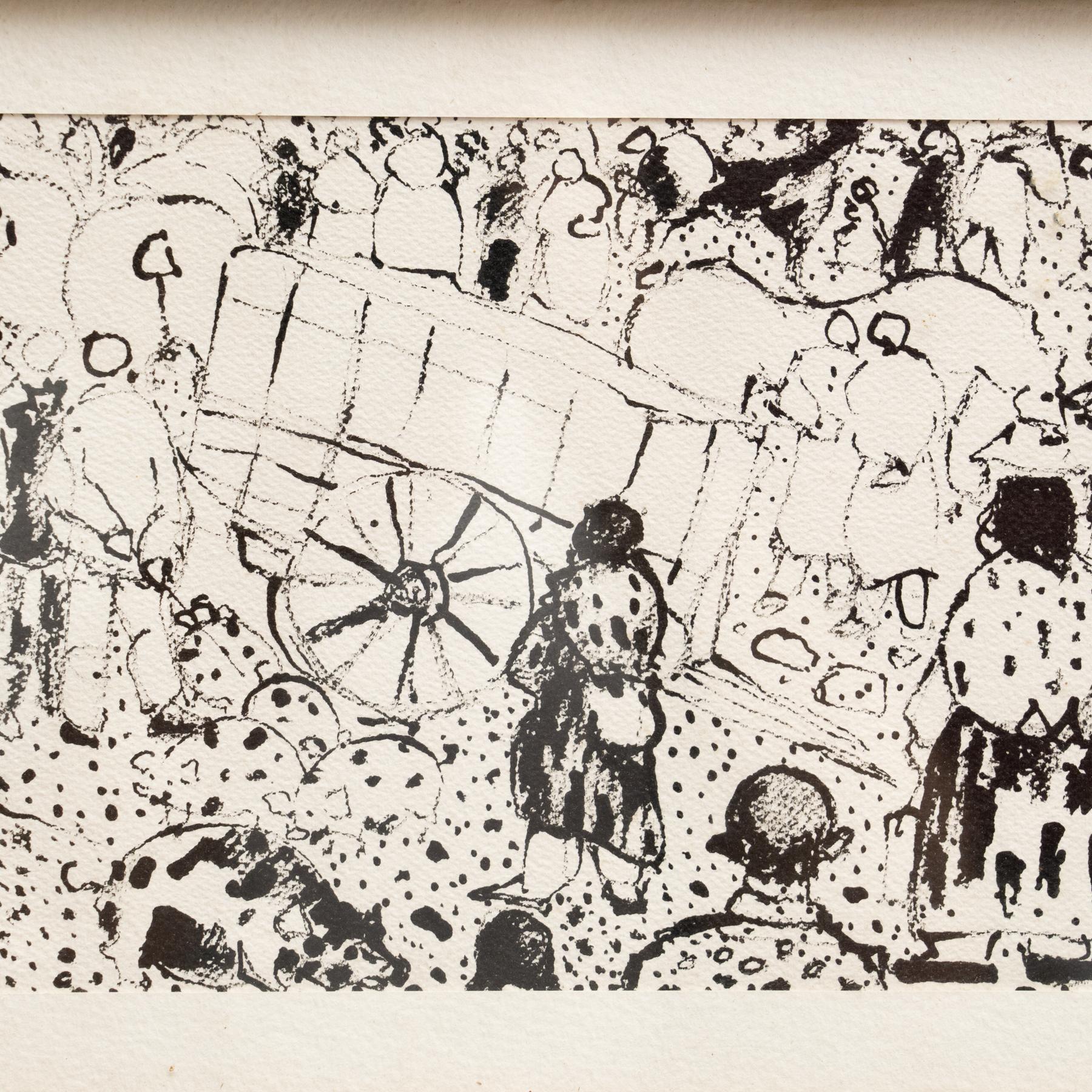 Vintage Unsigned Framed Artwork, circa 1950 In Good Condition For Sale In Barcelona, ES