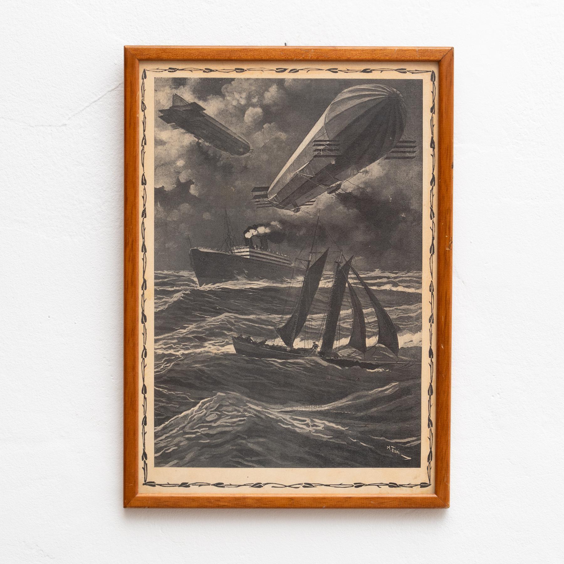 Opera d'arte vintage non firmata con cornice, circa 1950 In condizioni buone in vendita a Barcelona, ES