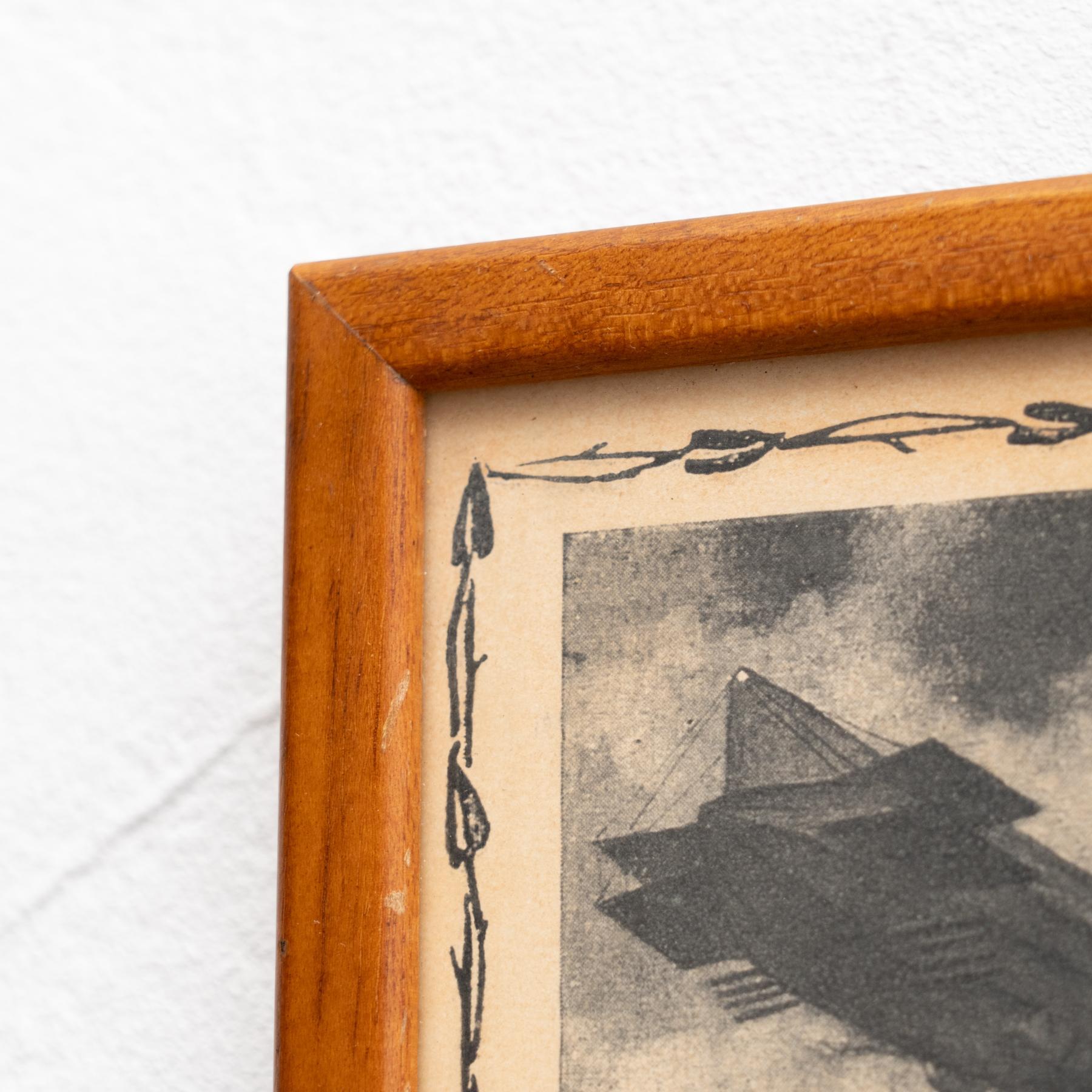 Opera d'arte vintage non firmata con cornice, circa 1950 in vendita 2