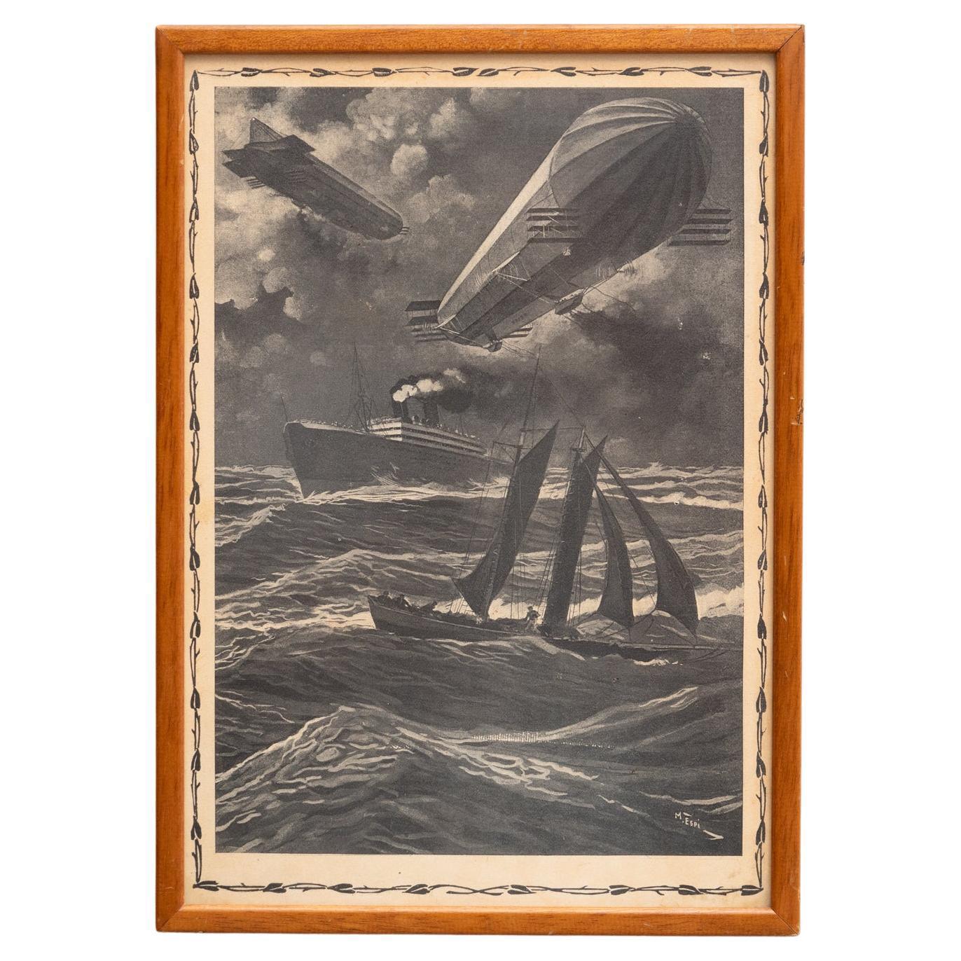 Opera d'arte vintage non firmata con cornice, circa 1950 in vendita