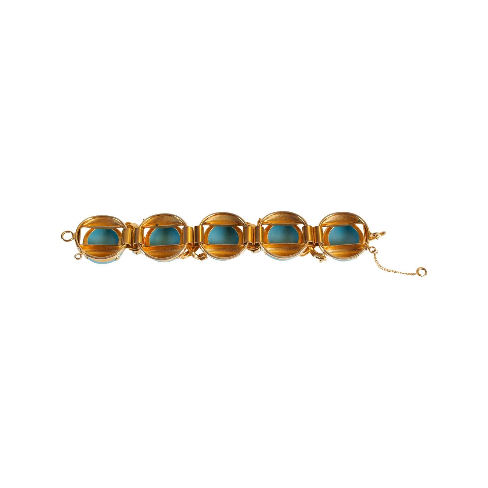 Vintage Unsigned Gold and Faux Turquoise Bracelet Circa 1960s For Sale 8