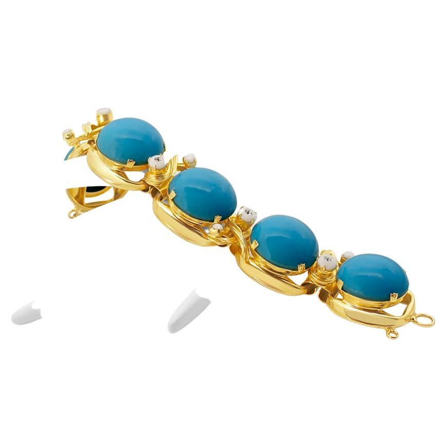 Vintage Unsigned Gold and Faux Turquoise Bracelet Circa 1960s For Sale 3