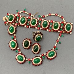 Vintage Unsigned Hattie Carnegie Necklace Earrings bracelet and Ring  Parure