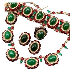 Vintage Unsigned Hattie Carnegie Necklace Earrings bracelet and Ring  Parure