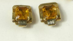 Vintage Unsigned Mazer Citrine & Clear Crystal Bracelet & Earring Set