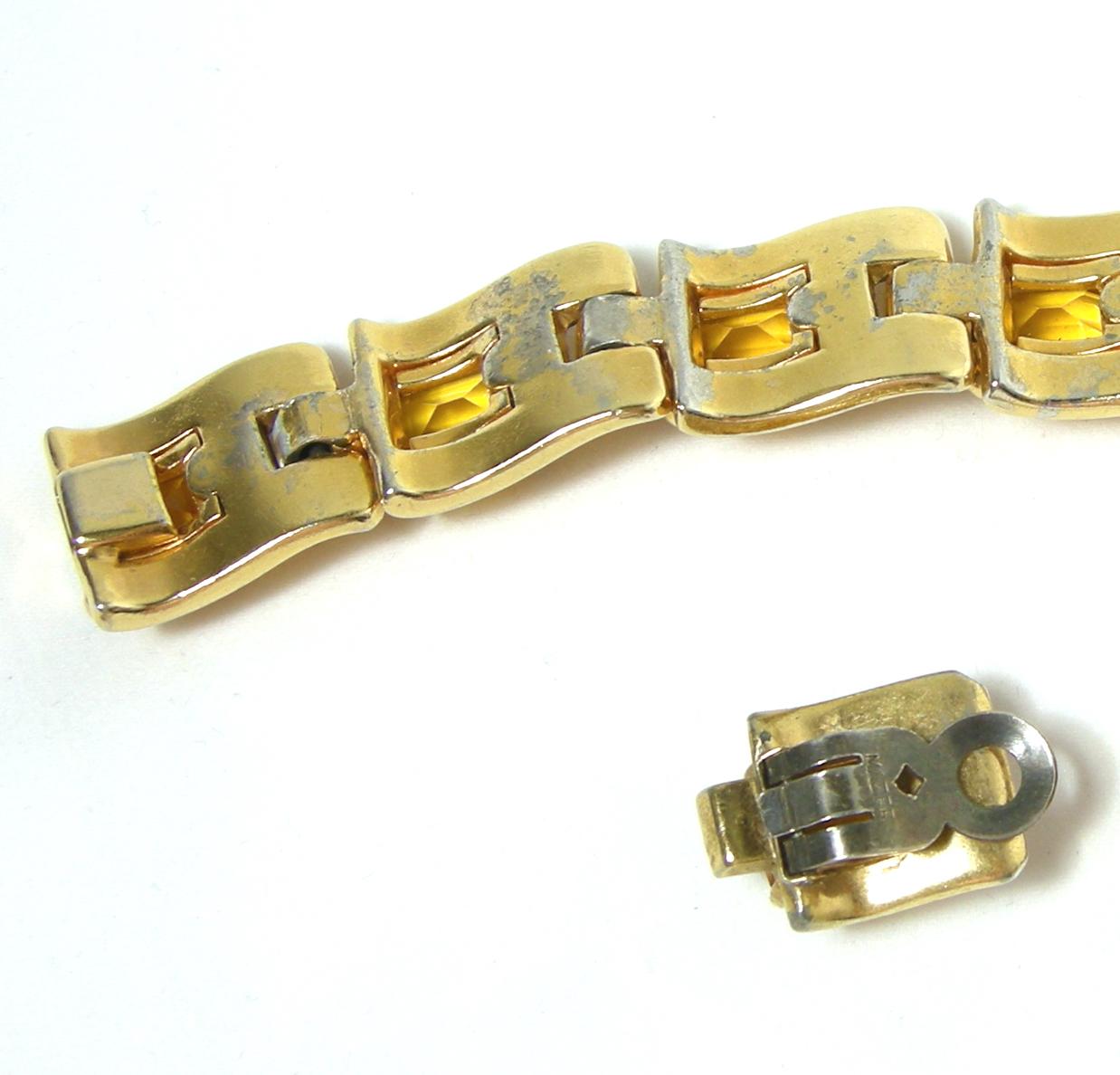 Women's Vintage Unsigned Mazer Citrine & Clear Crystal Bracelet & Earring Set For Sale