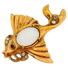 Vintage unsigned rose gold tone jelly belly fish brooch