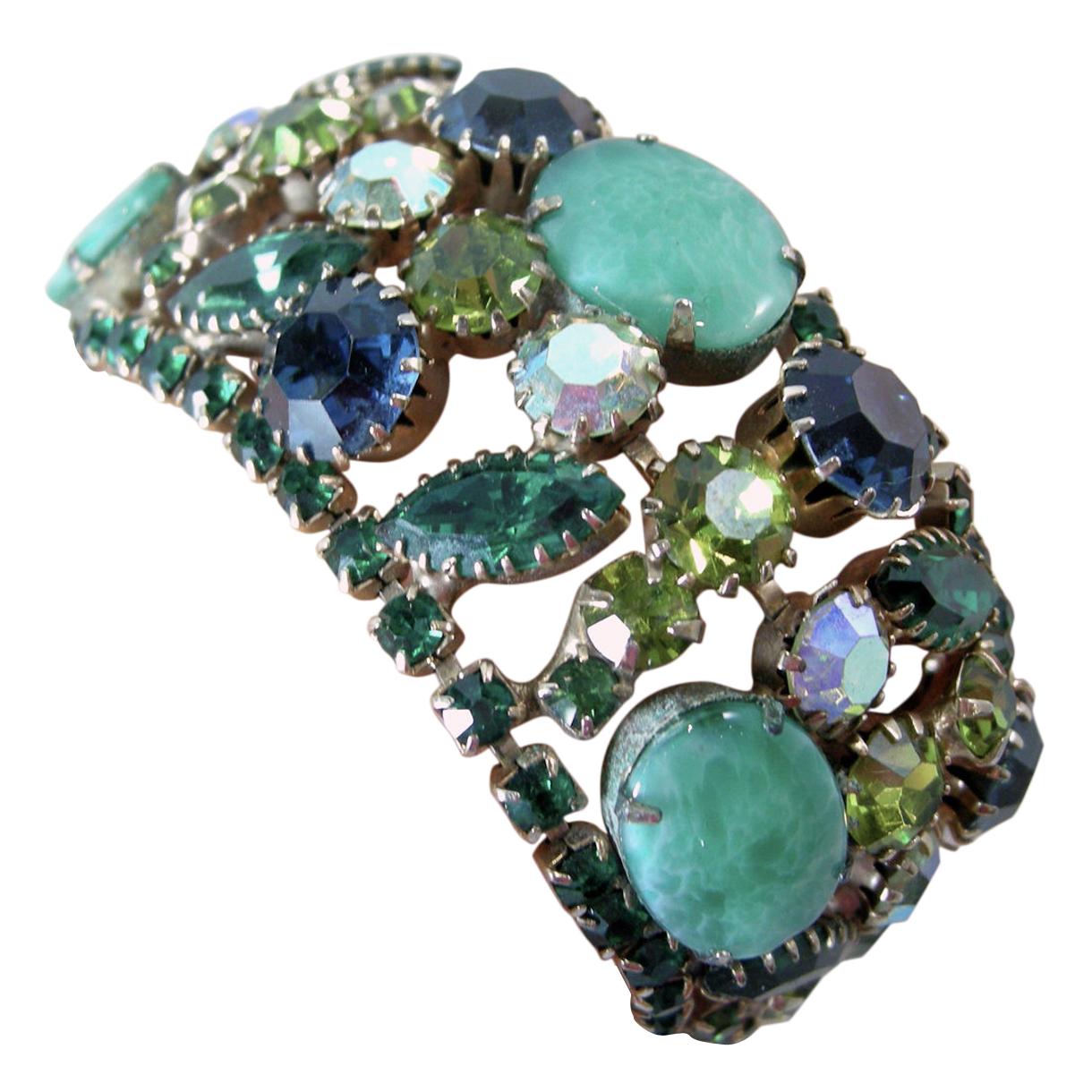 Vintage Unsigned Schreiner Multi-Color Crystals Bracelet For Sale at ...