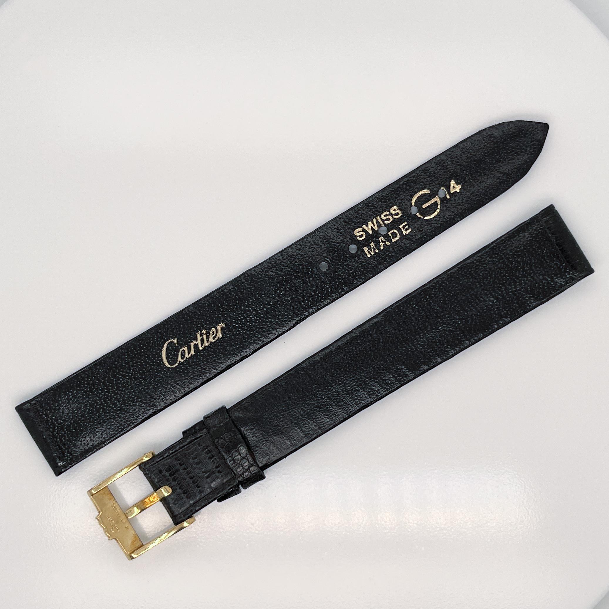 Modern Vintage Unused Cartier 18 Karat Gold & 14mm Leather Wrist Watch Band For Sale