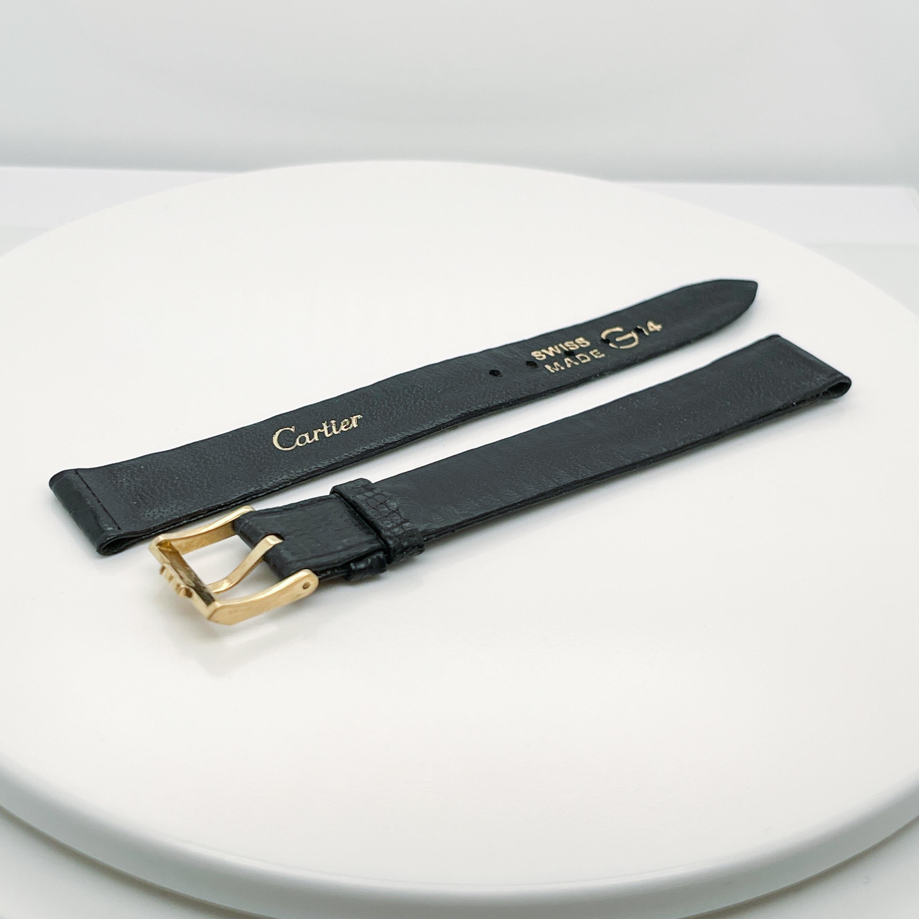 Women's or Men's Vintage Unused Cartier 18 Karat Gold & 14mm Leather Wrist Watch Band For Sale