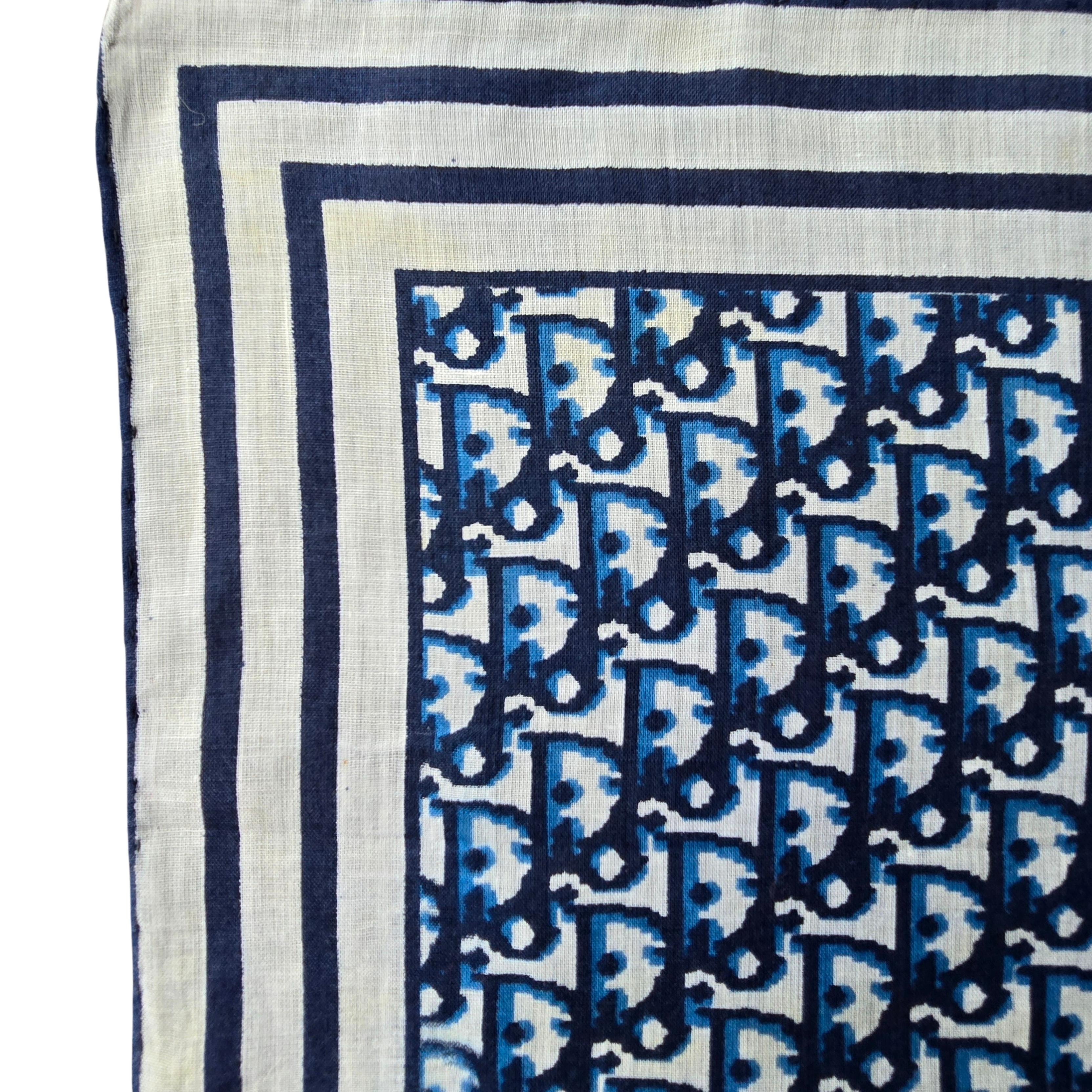 Women's or Men's Vintage Unused Christian Dior Silk Square Scarf Bandana in Blue Dior Monogram For Sale