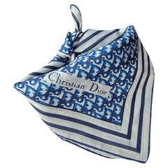 Vintage Unused Christian Dior Silk Square Scarf Bandana in Blue Dior Monogram