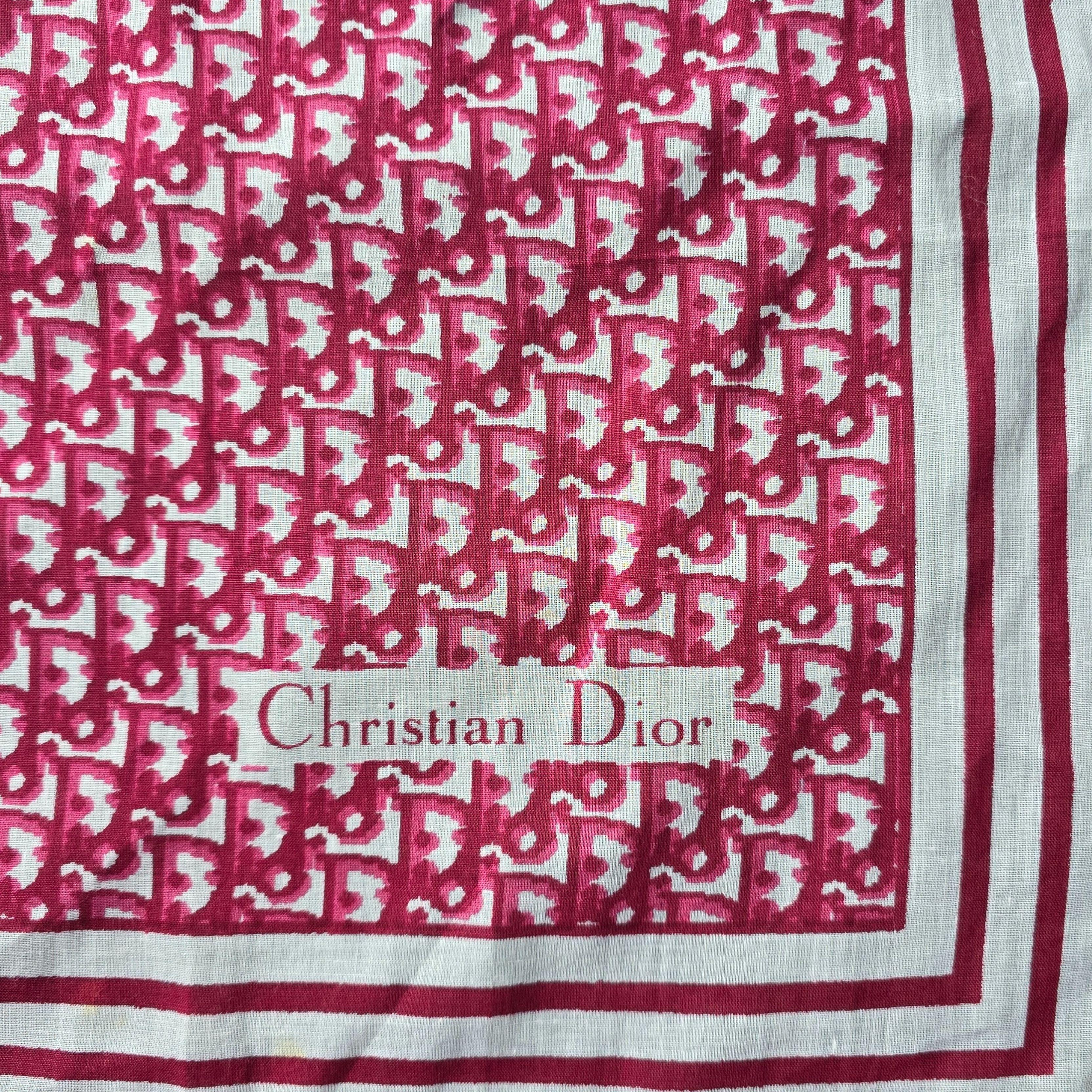 Vintage Unused Christian Dior Silk Square Scarf Bandana in Red Dior Monogram In Excellent Condition For Sale In West Sussex, GB