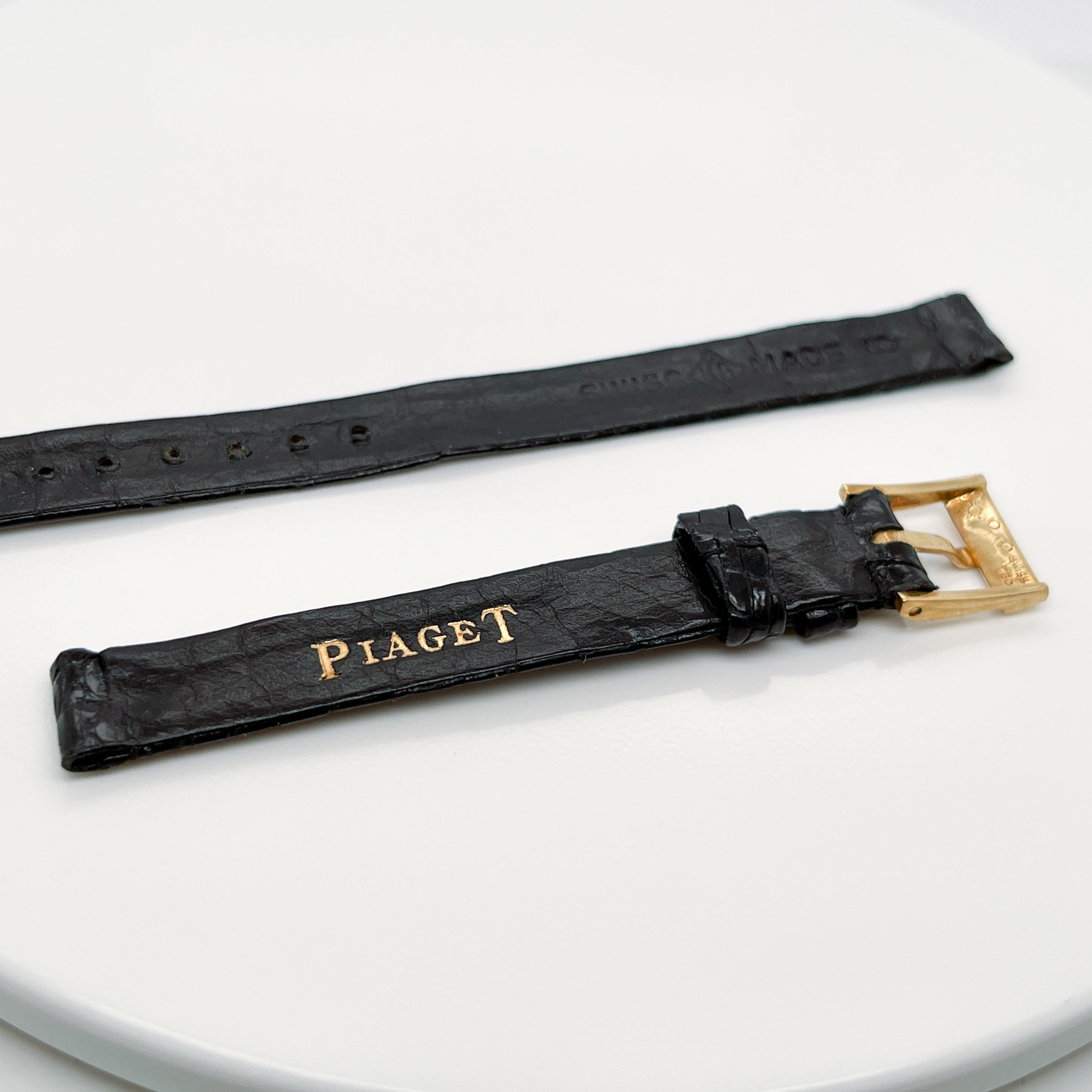 Retro Vintage Unused Piaget 18 Karat Gold & 9mm Leather Wrist Watch Band For Sale