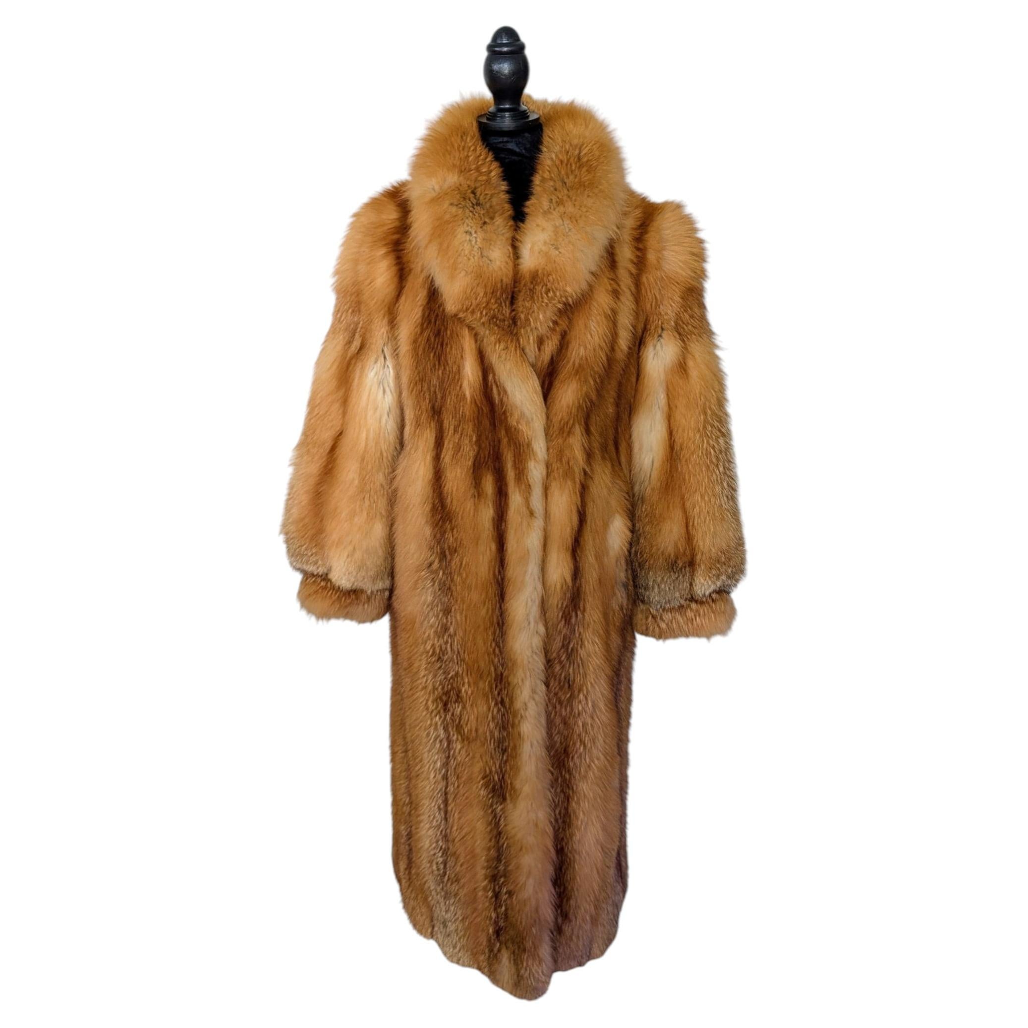 ~Vintage unused Red Fox Fur Coat puff sleeves large shoulders (Size 6 - S)