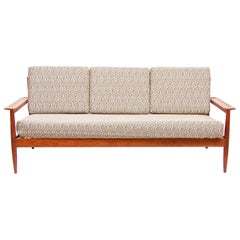 Vintage Unusual Danish 1960s Teak 3-Seat Sofa Couch Grete Jalk Style Midcentury