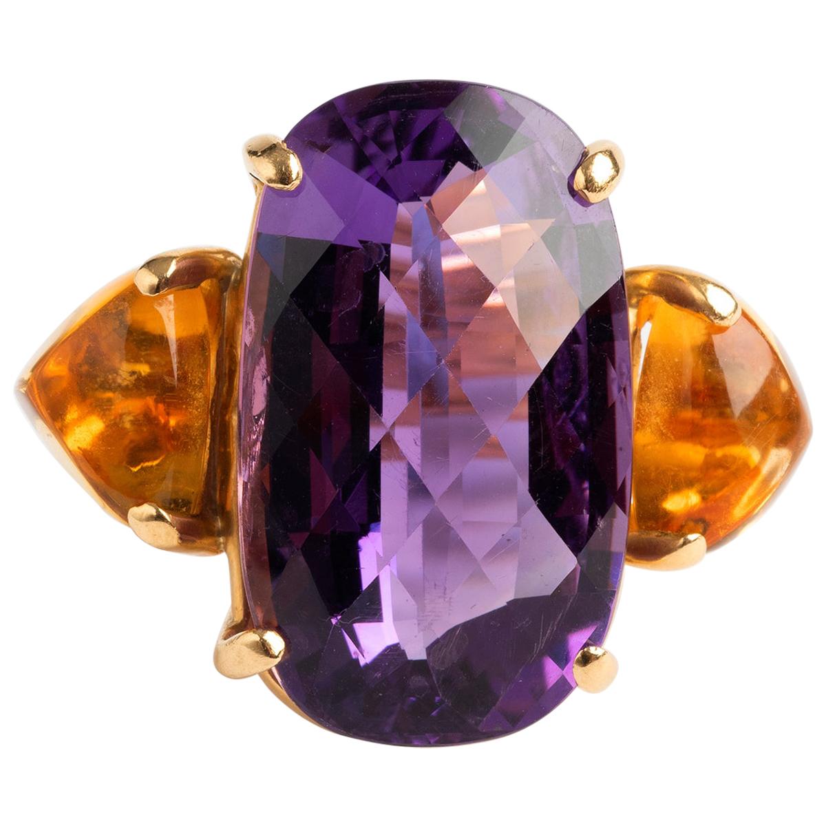 Vintage and Unusual, Rose Cut Amethyst and Citrine Dress Watch, 18K Yellow Gold.